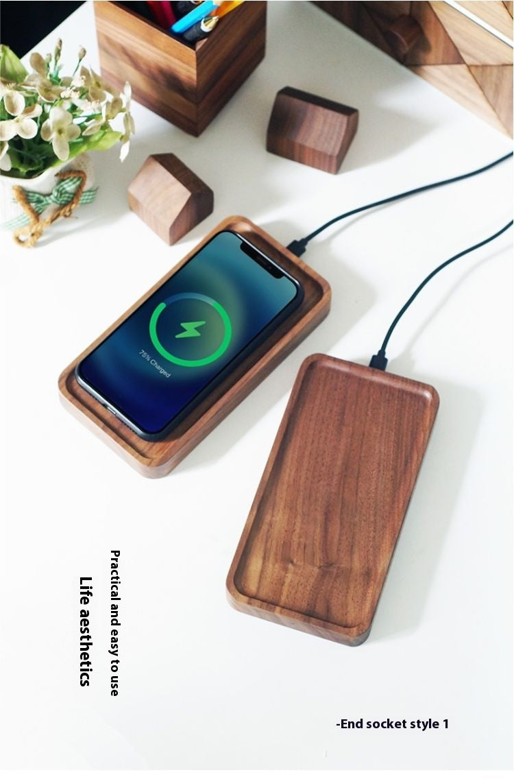 Creative Black Walnut 15W Wireless Fast Charge Wooden Tray Wireless Charger