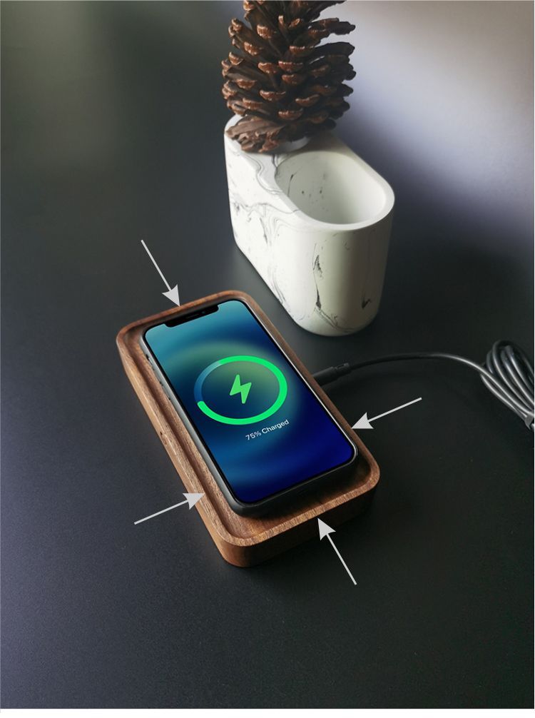 Creative Black Walnut 15W Wireless Fast Charge Wooden Tray Wireless Charger